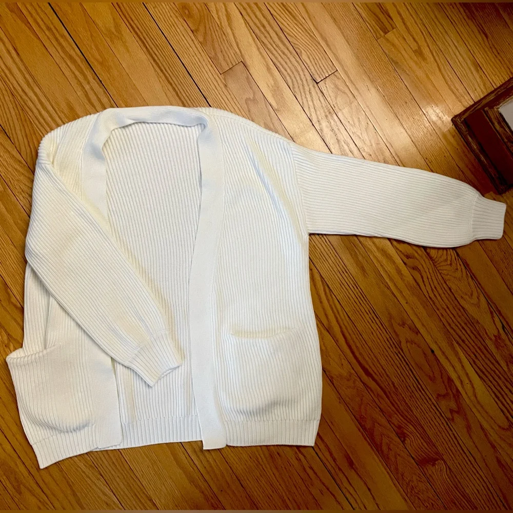 Quince Cream Open-Front Ribbed Cardigan - Picture 2 of 4